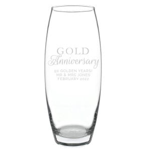 Personalised Engraved Gold Anniversary Glass Bullet Vase
