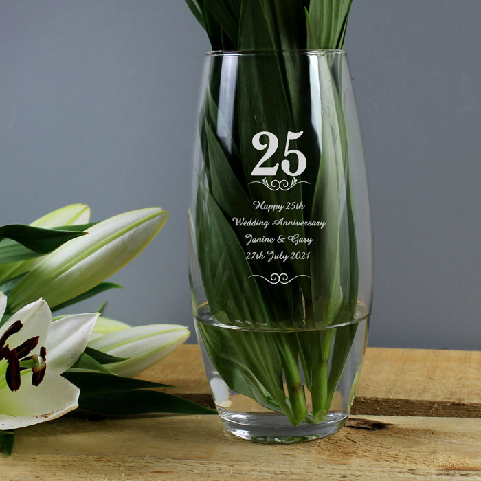 Personalised 25 Years Silver Anniversary Glass Bullet Vase