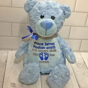 Personalised Embroidered Blue Teddy Bear Suitable From Birth
