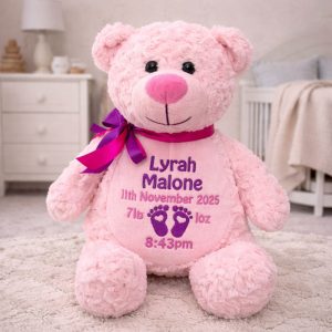 Personalised Embroidered Pink Tummi Teddy Bear From Birth