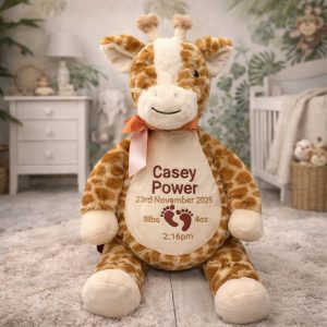 Personalised Embroidered Cubbies Giraffe Baby Toy - Unisex