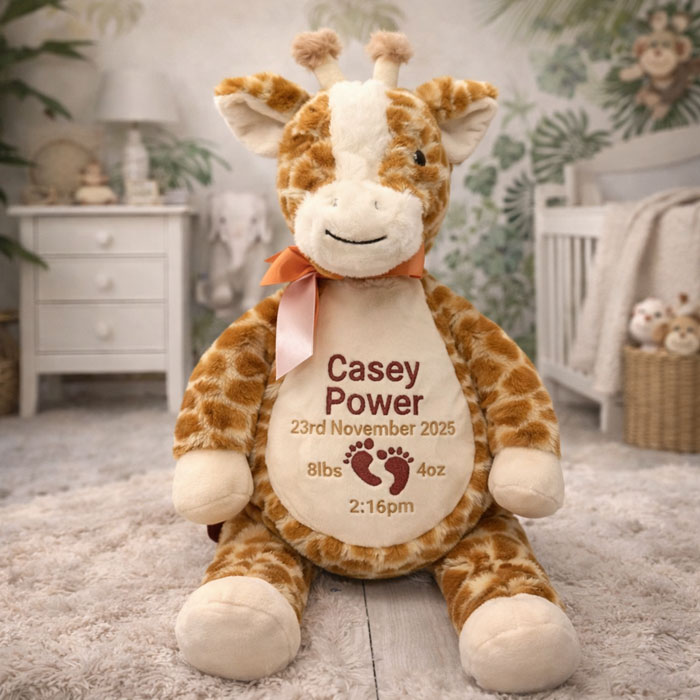 Personalised Embroidered Cubbies Giraffe Baby Toy - Unisex