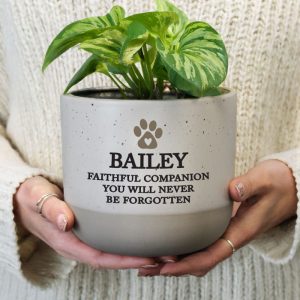 Personalised Pet Memorial Gift Flecked Ceramic Plant Pot