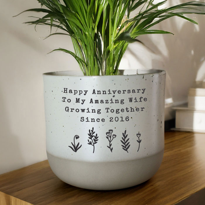 Personalised Floral Flecked Ceramic Plant Pot