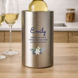 Personalised Blue Floral Stainless Steel Wine Cooler