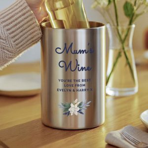 Personalised Blue Floral Stainless Steel Wine Cooler