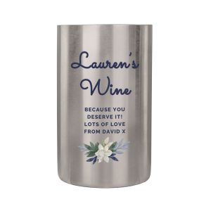 Personalised Blue Floral Stainless Steel Wine Cooler