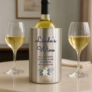 Personalised Blue Floral Stainless Steel Wine Cooler