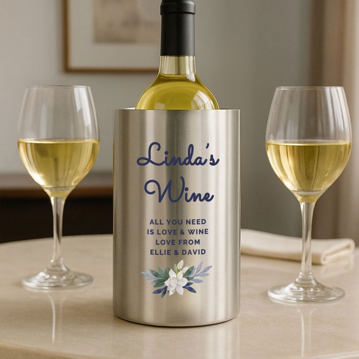 Personalised Blue Floral Stainless Steel Wine Cooler