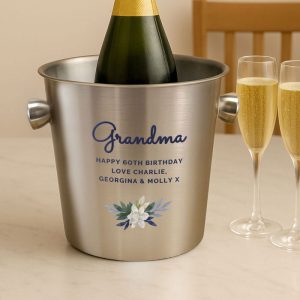 Personalised Blue Floral Stainless Steel Ice Bucket