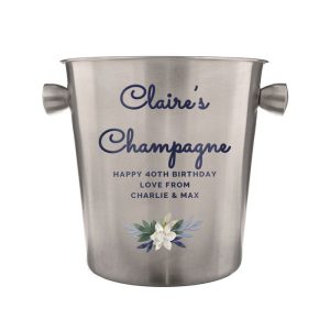 Personalised Blue Floral Stainless Steel Ice Bucket