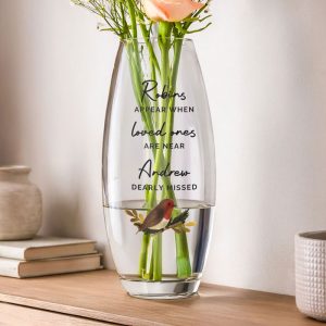 Personalised Robins Appear Glass Bullet Vase Memorial Gift