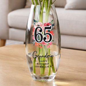 Personalised Floral Big Age Glass Bullet Vase Birthday Gift