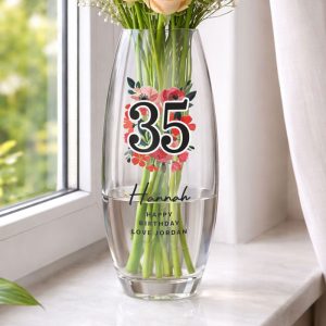 Personalised Floral Big Age Glass Bullet Vase Birthday Gift