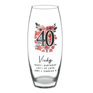 Personalised Floral Big Age Glass Bullet Vase Birthday Gift