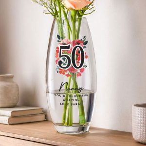 Personalised Floral Big Age Glass Bullet Vase Birthday Gift