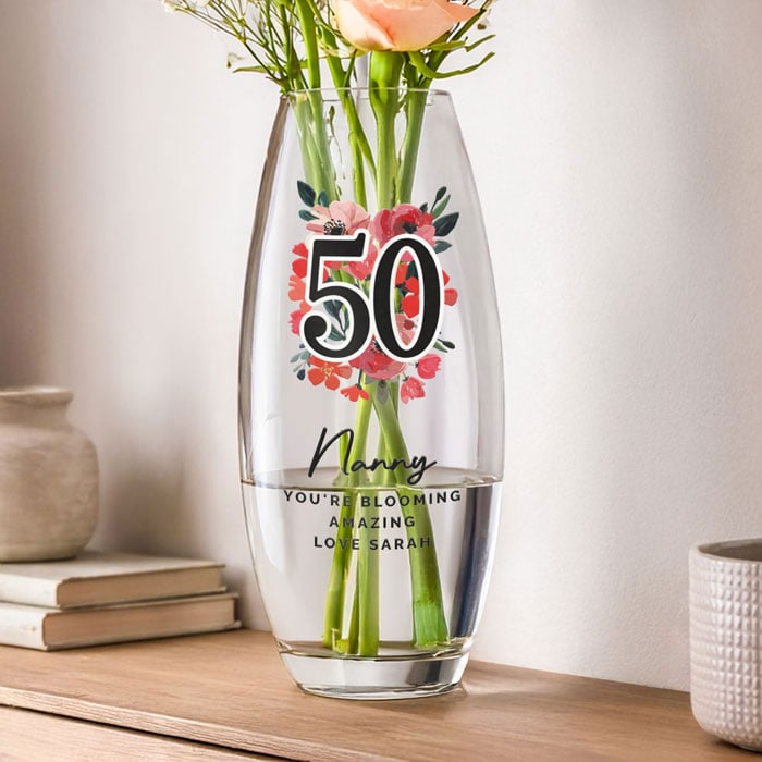 Personalised Floral Big Age Glass Bullet Vase Birthday Gift