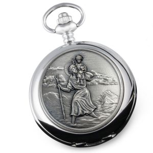 Personalised St Christopher Pewter Christening Pocket Watch