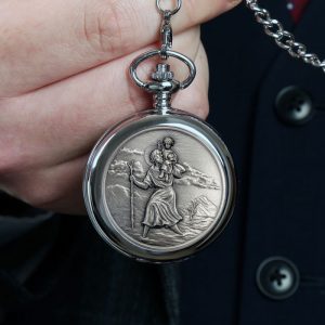Personalised St Christopher Pewter Christening Pocket Watch