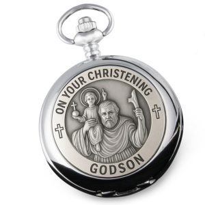 Personalised St Christopher Godson Christening Pocket Watch