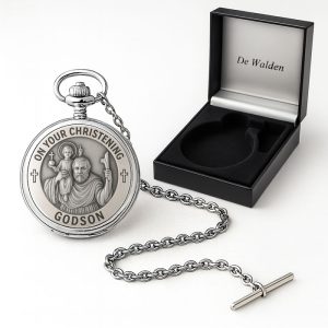 Personalised St Christopher Godson Christening Pocket Watch