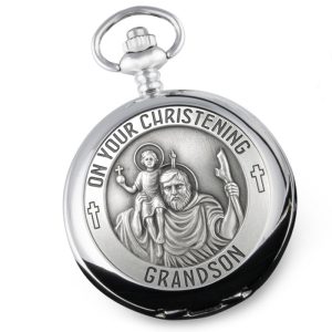 Personalised St Christopher Grandson Pewter Pocket Watch
