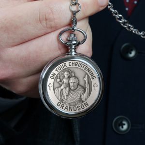 Personalised St Christopher Grandson Pewter Pocket Watch