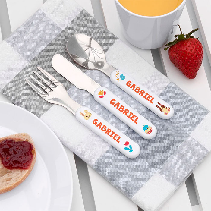 Personalised Easter Bunny Metal Cutlery Set
