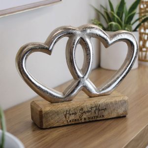 Personalised Two Lines Double Heart Ornament Couples Gift