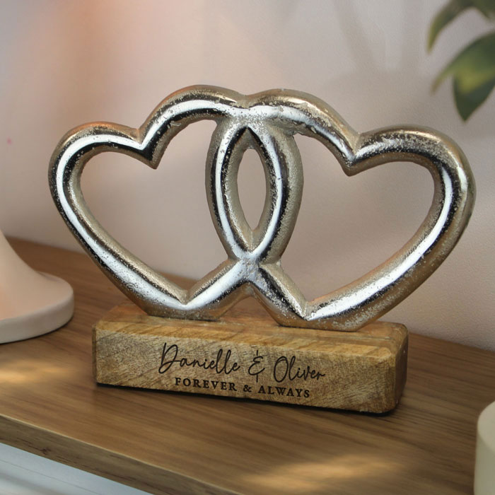 Personalised Two Lines Double Heart Ornament Couples Gift