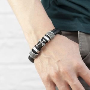 Personalised Engraved Men's Gothic Cross Leather Bracelet