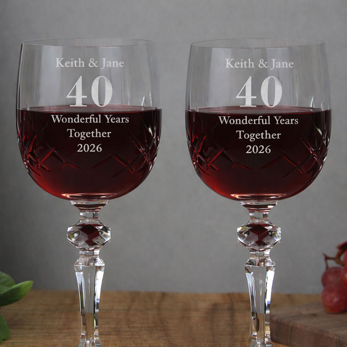 Personalised Anniversary Pair of Crystal Wine Glasses