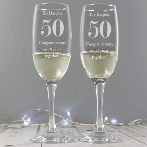 Personalised Anniversary Pair of Engraved Glass Flutes