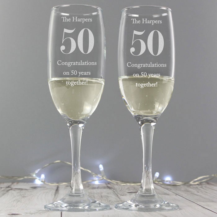 Personalised Anniversary Pair of Engraved Glass Flutes