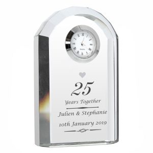 Personalised Silver Wedding Anniversary Crystal Clock