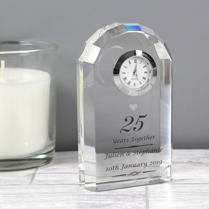 Personalised Silver Wedding Anniversary Crystal Clock