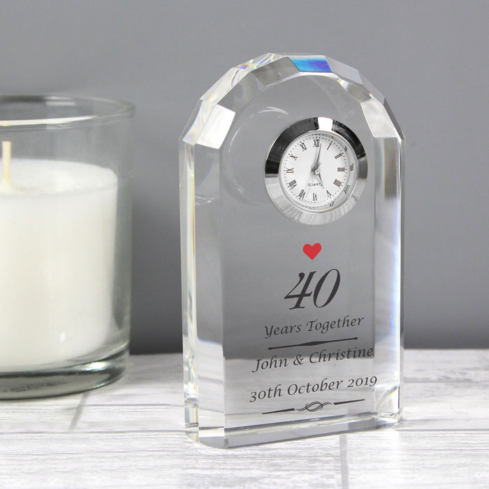 Personalised Ruby Wedding Anniversary Crystal Clock