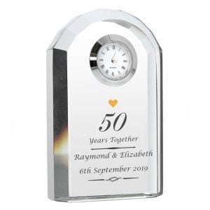 Personalised Golden Wedding Anniversary Crystal Clock