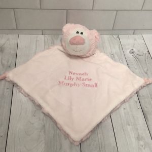 Personalised Embroidered Cubbies Pink Bear Baby Comforter
