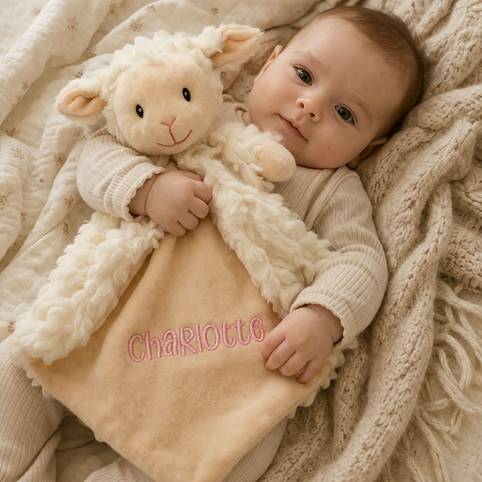 Personalised Embroidered Cubbies Lamb Lovey Comfort Blanket