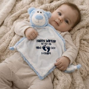 Personalised Embroidered Cubbies Blue Bear Baby Comforter
