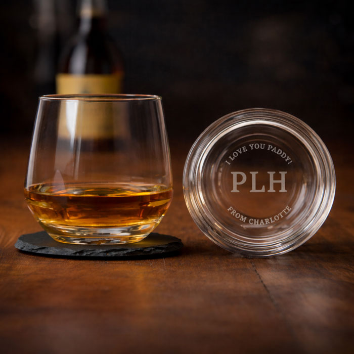 Personalised Base Engraved Initials & Message Glass Tumbler