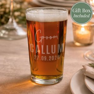 Personalised Engraved Groom Elegant Pint Beer Glass