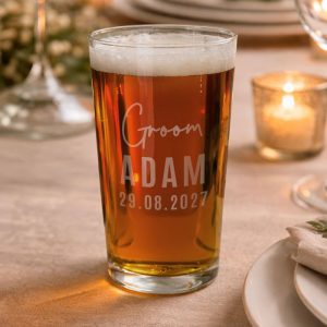 Personalised Engraved Groom Elegant Pint Beer Glass