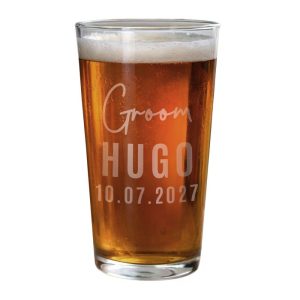 Personalised Engraved Groom Elegant Pint Beer Glass