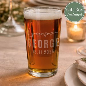 Personalised Engraved Groomsman Elegant Pint Beer Glass