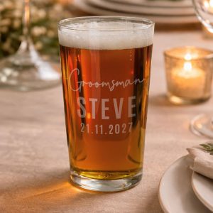 Personalised Engraved Groomsman Elegant Pint Beer Glass