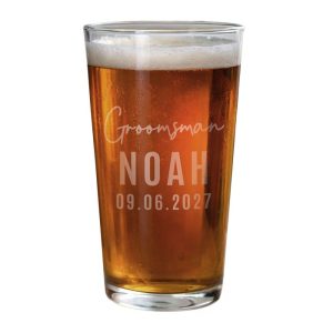 Personalised Engraved Groomsman Elegant Pint Beer Glass