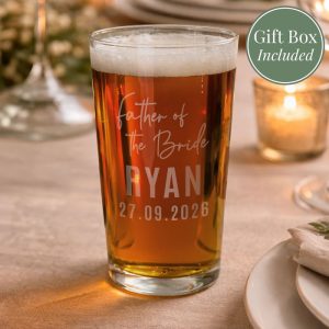 Personalised Father of the Bride Elegant Pint Beer Glass