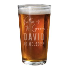 Personalised Father of the Groom Elegant Pint Beer Glass